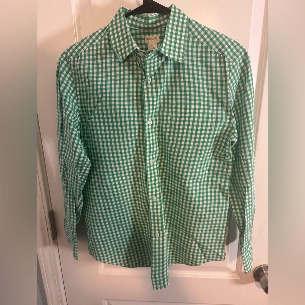 Crewcuts Green Checkered boys button down Shirt size 12 EUC